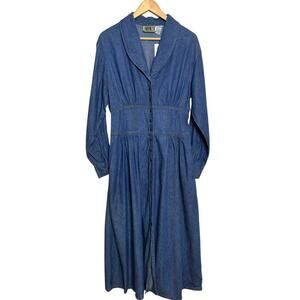 Vintage NWT Forenza Size 12 Smocked Waist Denim Maxi Length Button Shirt Dress